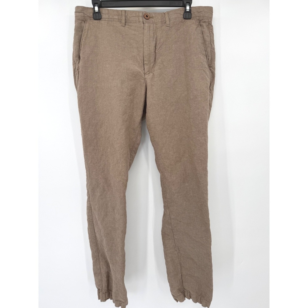 GAP Joggers Mens 32x30 Brown Linen Cotton Blend Tapered Elastic Cuff Pants